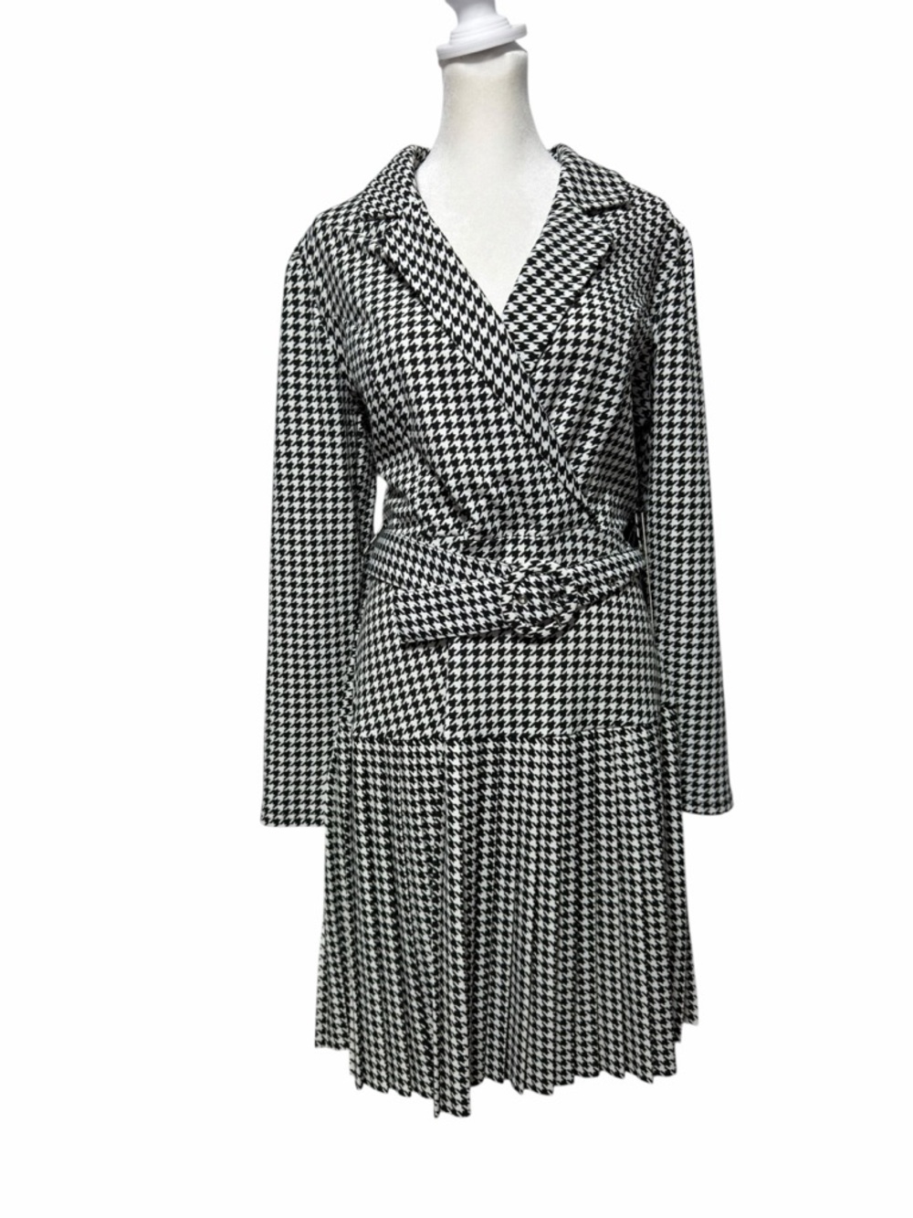NWT Elizabeth Nicole NY Houndstooth Blazer Dress Pleated Skirt Long Sleeve M - Picture 2 of 10